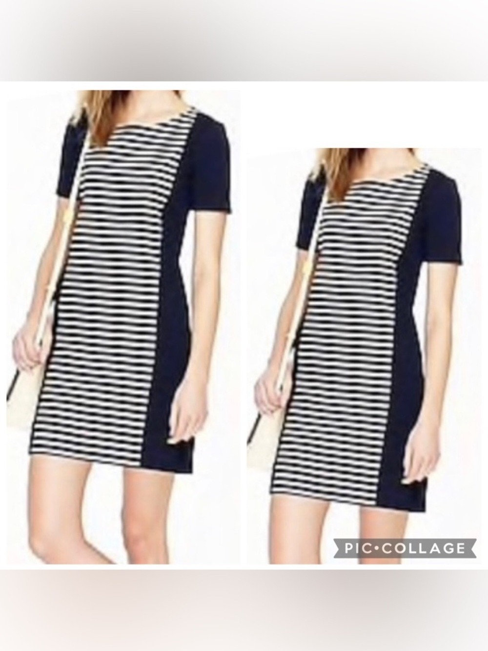 J CREW Women’s Blue Ivory STRIPED COLUMN SHIFT DRESS Short Sleeve A3446 Size 4